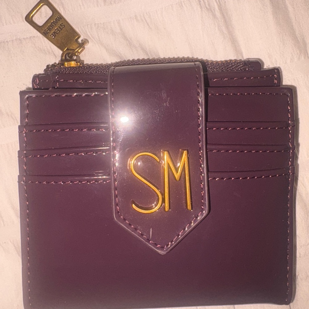 Steve madden Monogram Purple Patent Card Wallet with Gold Hardware